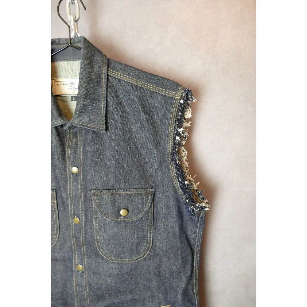 RGT Denim Vest Mens Large‎ Frayed Sleeveless Jean Jacket Button Up